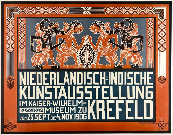 Authentic and beautiful original vintage Niederlandisch Indische - Kaiser Wilhelm Museum linen backed Dutch exhibition art nouveau affiche poster plakat circa 1903.