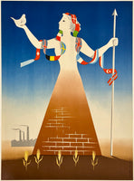 Original vintage EUROPEAN RECOVERY PROGRAM - ERP - MARSHALL PLAN linen travel poster plakat affiche by artist Mario Puppo circa 1960.