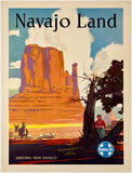 Original vintage SANTA FE RAILROAD - NAVAJO LAND - ARIZONA - NEW MEXICO linen backed Southwestern American railway travel and tourism poster by artist Elms, circa 1950.