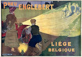 Extremely rare and authentic original vintage PNEU ENGLEBERT - LIÉGE BELGIQUE tire linen backed art nouveau tyre affiche plakat poster printed circa 1900.