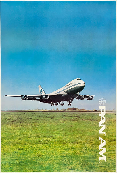 Original vintage Pan Am Boeing 747 linen backed airline travel poster plakat affiche circa 1970s.