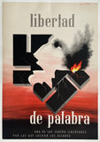 Artistic poster with abstract design and text about freedom of speech.