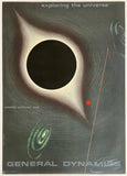 Rare authentic original vintage GENERAL DYNAMICS - EXPLORING THE UNIVERSE - WORLDS WITHOUT ENDS linen backed Swiss mondernist poster plakat affiche by artist Erik Nitsche, circa 1957.