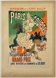 Vintage poster advertising horse races at the Hippodrome de la Porte Maillot in Paris.