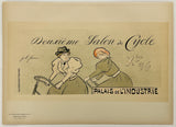 Vintage poster with two people on bicycles and text about a bicycle exhibition at the Palais de l'Industrie.