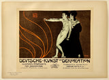 Vintage advertisement poster for 'Deutsche Kunst und Dekoration' with a stylized illustration of a man and woman.