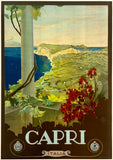 Vintage-style poster of Capri with scenic view and flowers