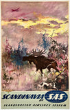 Vintage travel poster for Scandinavia by SAS with a moose and landscape
