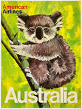 Original vintage AMERICAN AIRLINES - AUSTRALIA linen backed airline travel and tourism poster plakat affiche printed 1969.