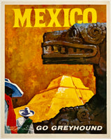 Original vintage Mexico - Go Greyhound linen backed bus travel and tourism poster circa 1960s.