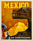 Original vintage Mexico - Go Greyhound linen backed bus travel and tourism poster circa 1960s.