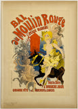 Vintage poster for Bal au Moulin Rouge with colorful illustration of a woman and horse.