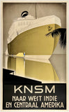 Vintage-style poster with a large ship and text about KNSM shipping line.