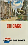 Rare authentic original vintage United Air Lines - Chicago linen backed travel and tourism poster promoting travel to the Windy City aboard United Airlines printed circa 1960.