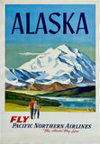 Original vintage Alaska Pacific Northern Airlines linen backed travel and tourism poster plakat affiche circa 1960s.
