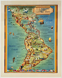 Rare authentic original vintage PAN AM - ON THE ROUTES OF THE FLYING CLIPPER SHIPS - SOUTH AMERICA linen backed travel and tourism map poster plakat affiche circa 1940s.