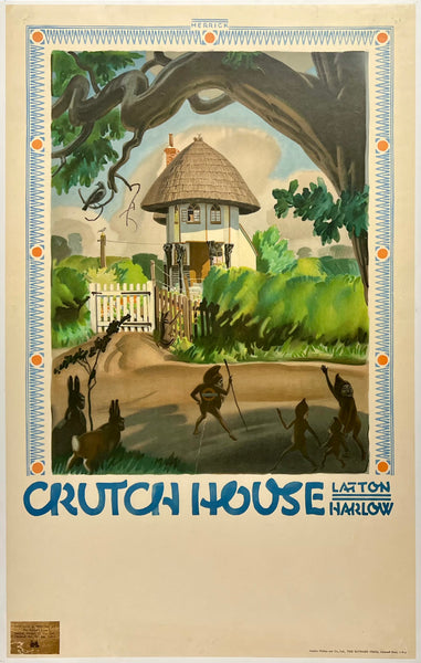 Rare authentic original vintage CRUTCH HOUSE - LATTON-HARLOW - LONDON TRANSPORT linen backed British railway travel and tourism poster plakat affiche by artist Frank Herrick circa 1930s.
