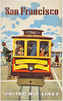 Authentic original vintage San Francisco - United Air Lines linen backed UAL airline travel and tourism poster by artist Stan Galli, circa 1950s.