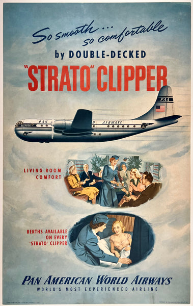 Vintage advertisement for Pan American World Airways Strato Clipper airplane