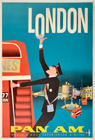 Rare authentic original vintage LONDON PAN AM WORLD'S MOST EXPERIENCED AIRLINE linen backed airline travel and Italian tourism poster plakat affiche circa 1958.