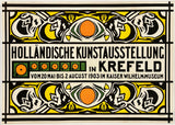 Decorative poster for Holländische Kunstausstellung in Krefeld with artistic elements and text.
