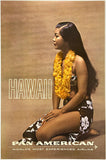 Original vintage Hawaii - Pan Am World's Most Experienced Airline linen backed travel and tourism poster featuring a beautiful woman hula dancer, illustrated by an anonymous artist, circa 1970.