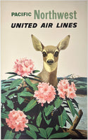 Authentic original vintage Pacific Northwest - United Air Lines linen backed UAL airline travel and tourism poster by artist Stan Galli, circa 1950s.