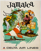 Original vintage Jamaica - Delta Air Lines linen backed airline travel and tourism poster plakat affiche circa 1970s.