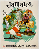 Original vintage Jamaica - Delta Air Lines linen backed airline travel and tourism poster plakat affiche circa 1970s.