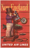 Original vintage New England - United Air Lines linen backed UAL airline travel and tourism poster by artist Stan Galli, circa 1960s.
