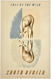 Vintage-style poster of a gazelle with 'Call of the Wild South Africa' text.