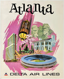 Original vintage Atlanta - Delta Air Lines linen backed airline travel and tourism poster plakat affiche circa 1970s.