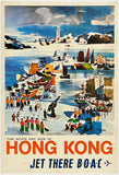 Rare authentic original vintage HONG KONG - JET THERE BY B.O.A.C. - THE NOON DAY GUN linen backed Asia travel and tourism poster by artist Dong Kingman circa 1960s.