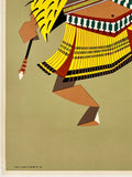 Illustration of a stylized figure with geometric patterns on a beige background