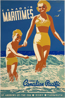 Original vintage Canada's Maritimes - Canadian Pacific linen backed travel and tourism silkscreen poster plakat affiche by artist Peter Ewart circa 1950.