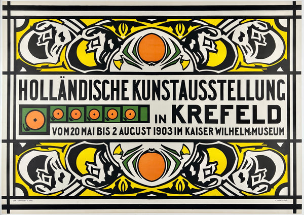 Authentic and beautiful original vintage Hollandische Kunstausstellung Krefeld - Kaiser Wilhelm Museum linen backed Dutch exhibition art nouveau affiche poster plakat circa 1903.