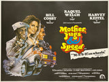 Vintage movie poster for 'Mother, Jugs & Speed' featuring Bill Cosby, Raquel Welch, and Harvey Keitel.