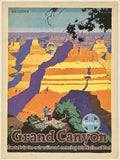 Vintage-style advertisement for the Grand Canyon featuring a couple at the edge, with 'Santa Fe' branding.