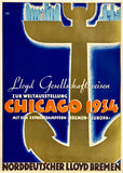 Vintage travel poster for Lloyd Gesellschaft reisen to the World's Fair in Chicago 1934, featuring an anchor design.