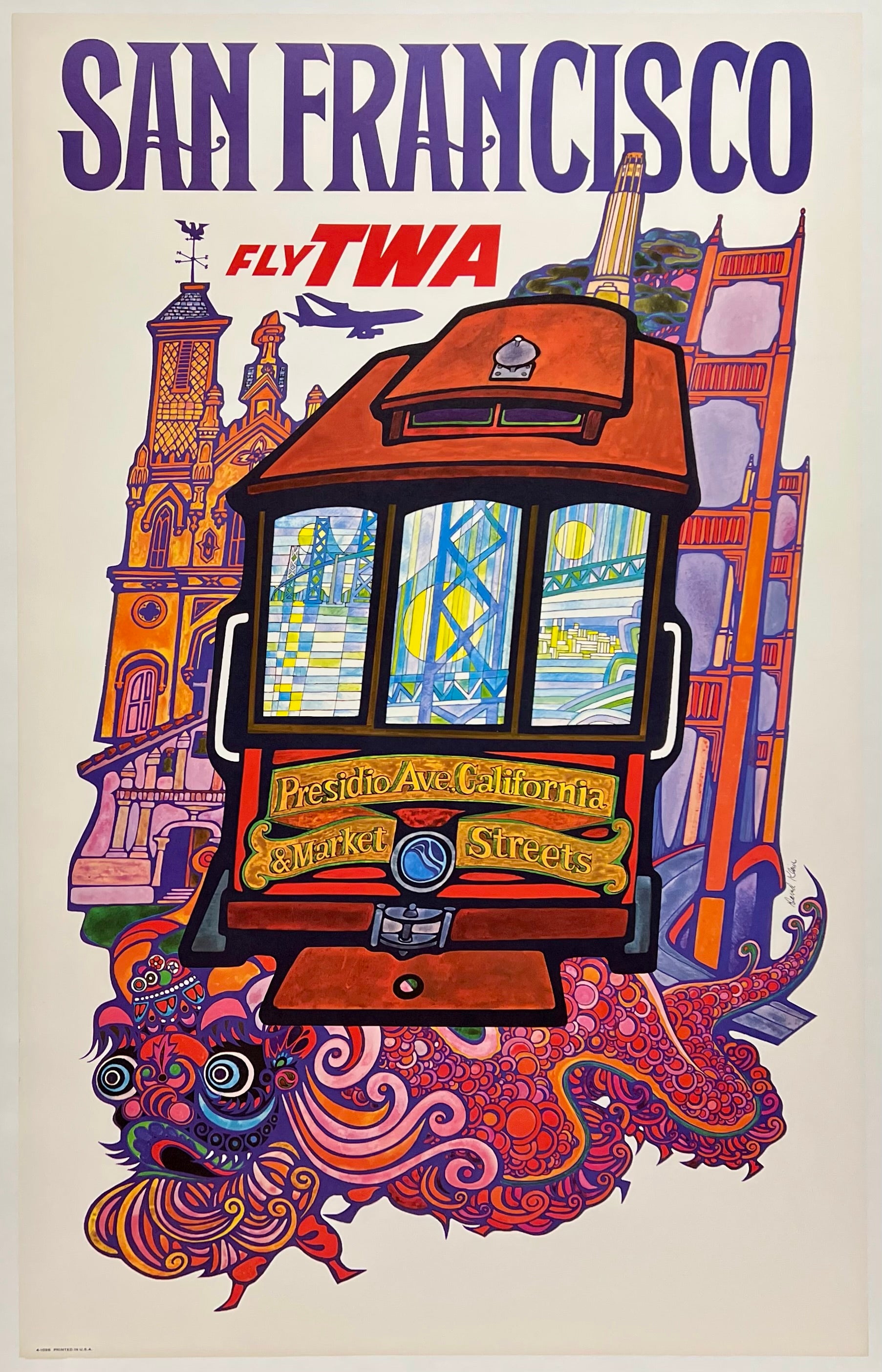 FLY TWA SAN FRANCISCO Vintage Travel Poster - 1970s Style 20x30 Print