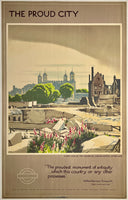 Rare authentic original vintage THE PROUD CITY - TOWER OF LONDON - LONDON TRANSPORT linen backed British railway travel and tourism poster plakat affiche by artist Walter Spradebery circa 1944.