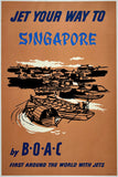 Rare authentic original vintage JET YOUR WAY TO SINGAPORE BY B.O.A.C. British Overseas Airways Corporation linen backed travel and tourism poster plakat affiche circa 1957.