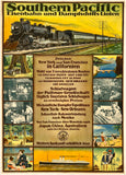 Rare authentic original vintage SOUTHERN PACIFIC LINES - EISENBAHN-UND DAMPFSCHIFFS-LINIEN linen backed American railway travel and tourism poster plakat affiche with German text printed circa 1925.