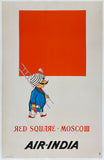 Vintage Air India advertisement with a cartoon character and red square background