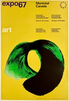 Poster for Expo 67 Montreal Canada with green and black abstract design on yellow background