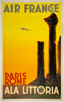 Beautiful authentic original vintage AIR FRANCE - PARIS ROME - ALA LITTORIA linen backed airline travel and tourism poster plakat affiche by artist Albert Solon printed circa 1938.