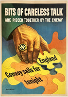 Original vintage Bits of Careless Talk - Convoy Sails For England Tonight linen backed USA World War II American propaganda poster circa 1943.