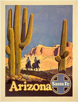 Rare authentic original vintage Santa Fe Railroad - Arizona linen backed Southwestern America railway travel and tourism poster by artist Don Perceval circa 1950.