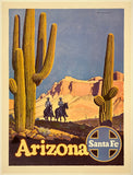 Rare authentic original vintage Santa Fe Railroad - Arizona linen backed Southwestern America railway travel and tourism poster by artist Don Perceval circa 1950.
