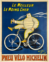 Extremely rare and authentic original vintage PNEU VELO MICHELIN  - LE MEILLEUR - LE MOINS CHER tire linen backed tyre affiche plakat poster by artist O'Galop circa 1912.